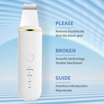 1Pc Facial Skin Scrubber USB Electric Ultrasonic Face Skin Spatula with 250Mah Battery and 4 Modes Portable Pore Deep Scrubber