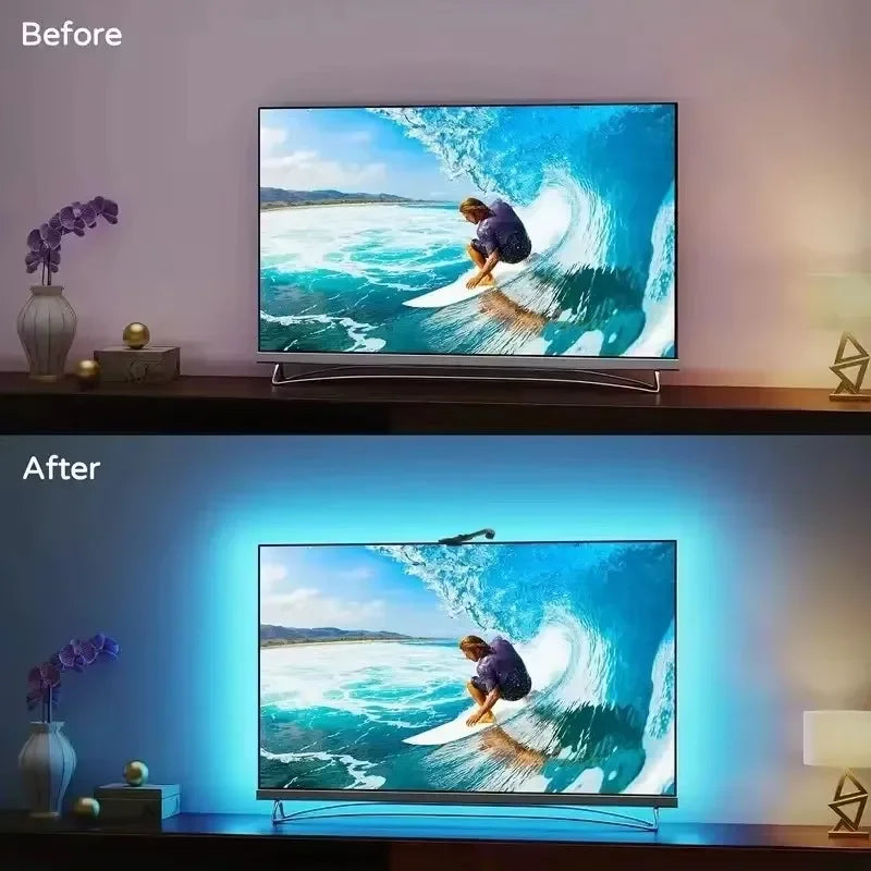 Smart Tv Ambilight with Camera Tv Led Backlight Tv Sync Light App Control 3.8M 5M 5V Usb Rgbic Led Strip Lights for Gaming Room