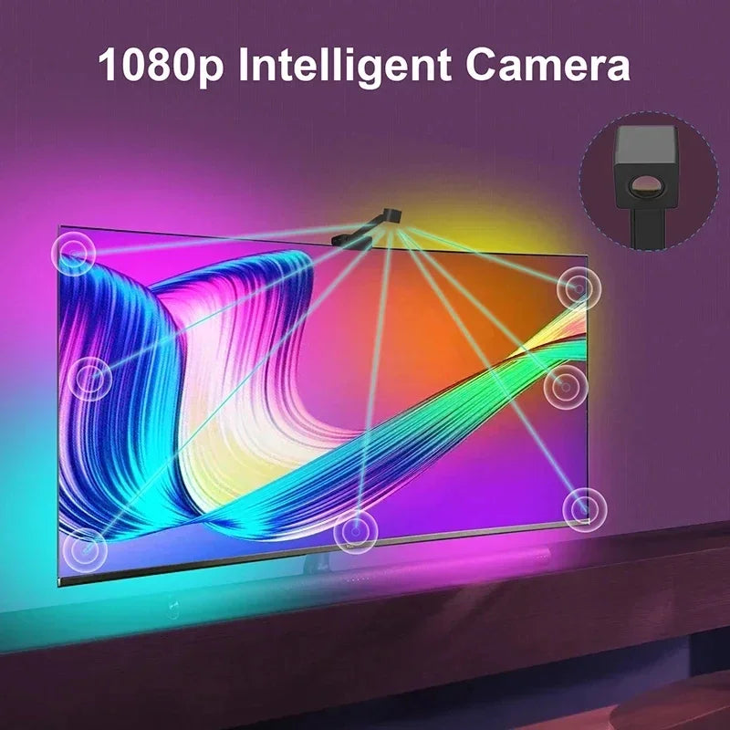 Smart Tv Ambilight with Camera Tv Led Backlight Tv Sync Light App Control 3.8M 5M 5V Usb Rgbic Led Strip Lights for Gaming Room