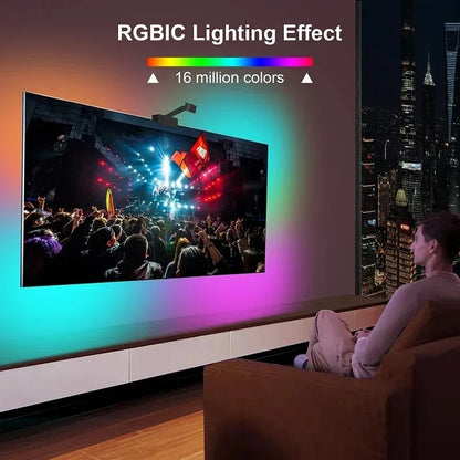 Smart Tv Ambilight with Camera Tv Led Backlight Tv Sync Light App Control 3.8M 5M 5V Usb Rgbic Led Strip Lights for Gaming Room