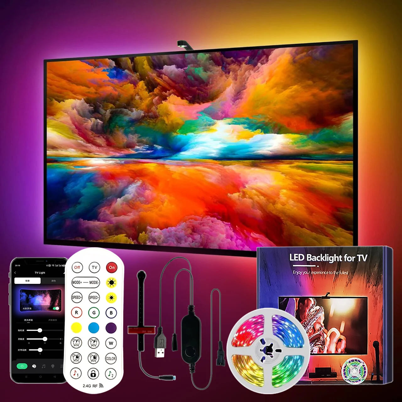 Smart Tv Ambilight with Camera Tv Led Backlight Tv Sync Light App Control 3.8M 5M 5V Usb Rgbic Led Strip Lights for Gaming Room